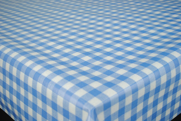 Sky Blue Bistro Check PVC Vinyl Wipe Clean Tablecloth 100cm x 140cm Warehouse Clearance