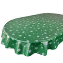 Oval Silver Snowflakes on Green Wipe Clean PVC Vinyl Tablecloth 300cm x 140cm