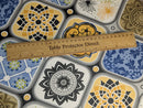 Tangier Tiles Grey Ochre Blue PVC Tablecloth 20 Metres x 140cm  Roll