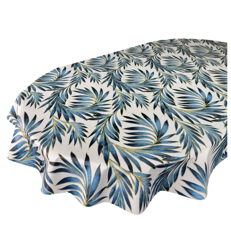 Oval Tropical Beach Palm Blue Wipe Clean PVC Vinyl Tablecloth 180cm x 140cm