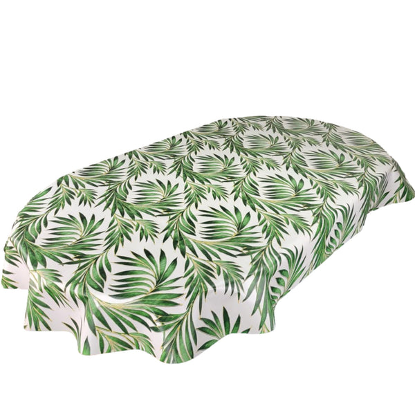 Oval Tropical Beach Palm Green Wipe Clean PVC Vinyl Tablecloth 250cm x 140cm