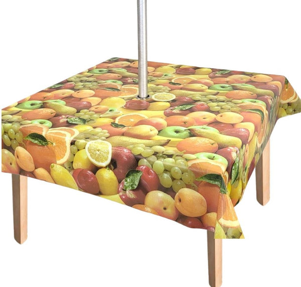 Umbrella Hole Garden Tablecloth Fruit Wider Width Wipe Clean Outdoor Tablecloth Vinyl PVC Round 150cm