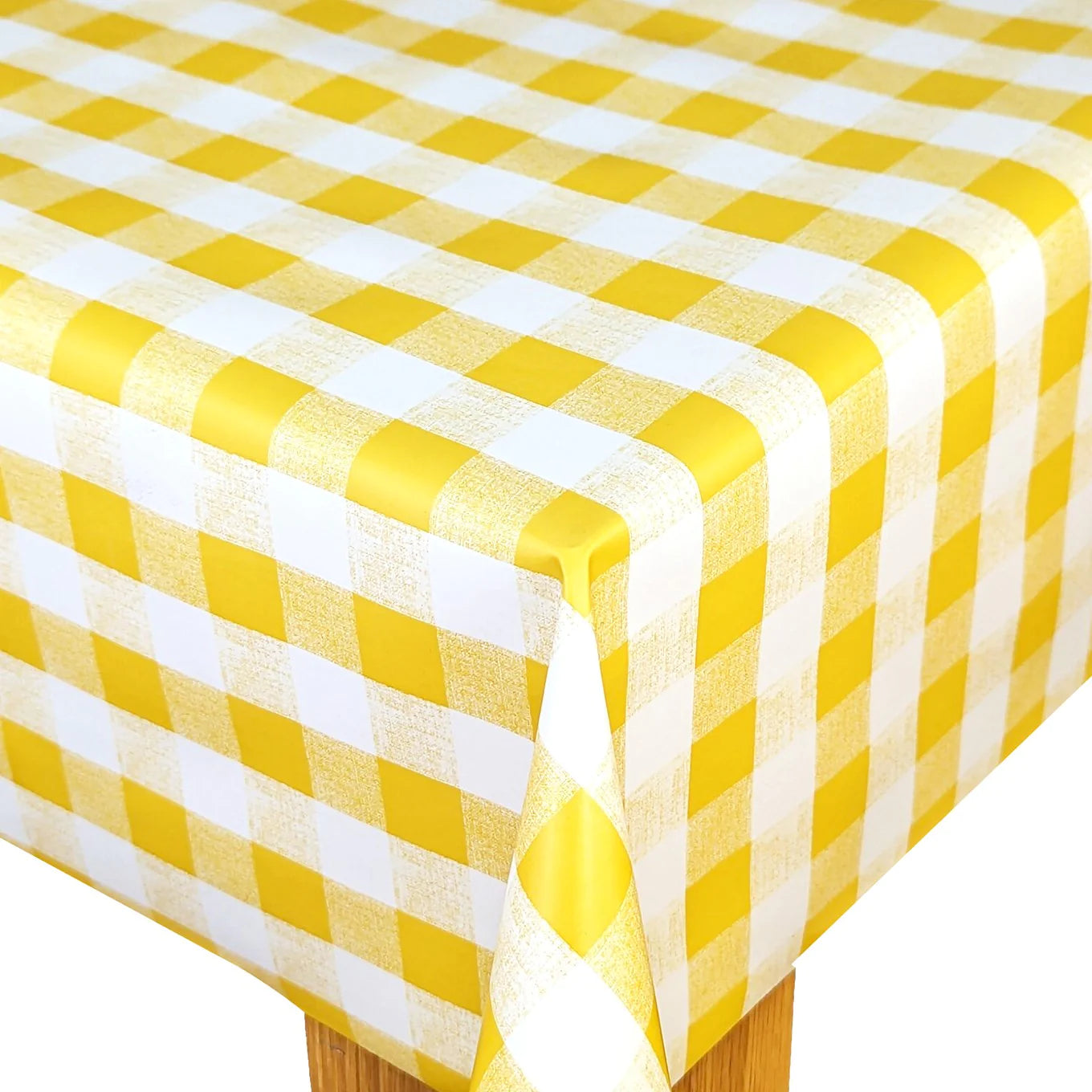 Yellow Classic Gingham Check PVC Vinyl Tablecloth 20 Metres Roll