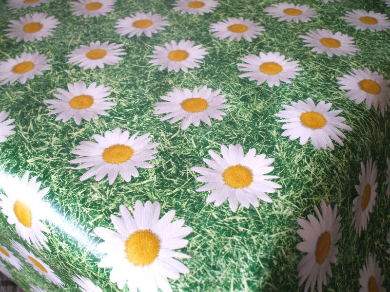 Blooming Daisies on Grass Vinyl Tablecloth