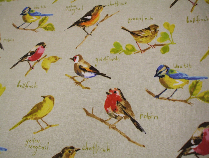 Garden Birds on Linen Oilcloth Tablecloth