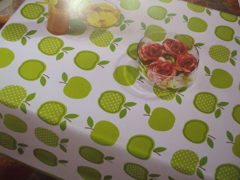 Green Dotty Apples Vinyl Tablecloth 20 Metres