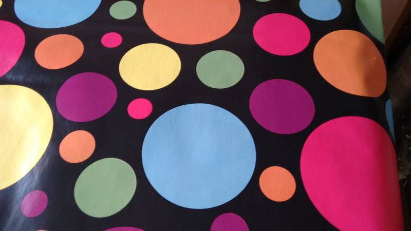 Rio Multi Spots on BLACK Vinyl Oilcloth Tablecloth