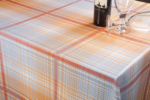 Orange and Grey Large Square Overcheck Vinyl Oilcloth Tablecloth