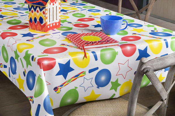 Round Wipe Clean Tablecloth Vinyl PVC 140cm Party Time Balloons
