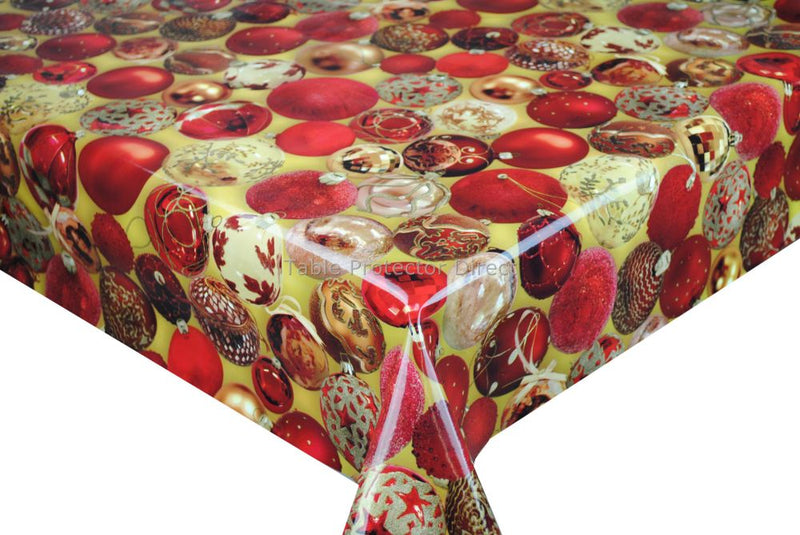 Christmas Baubles red and gold Vinyl Oilcloth Tablecloth