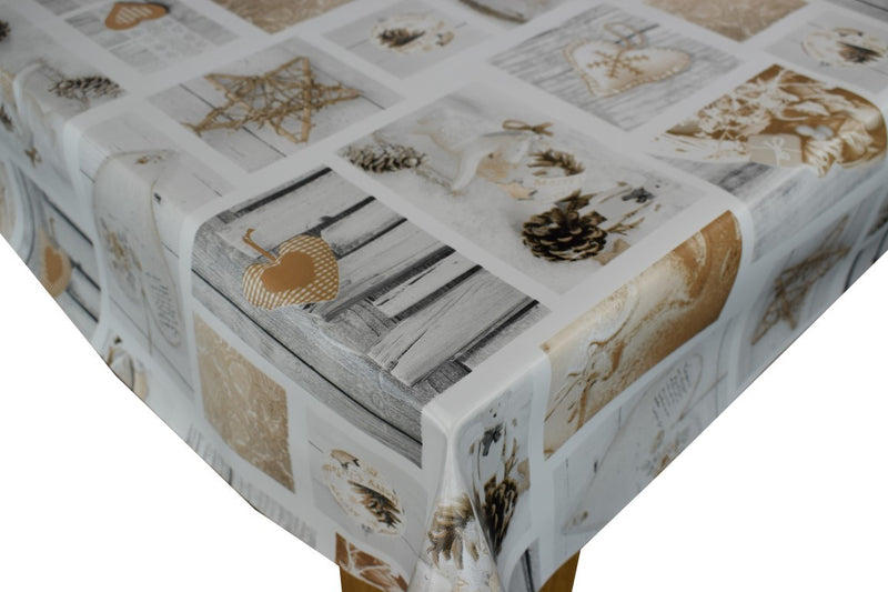 Gold Christmas Wood Effect Vinyl Oilcloth Tablecloth