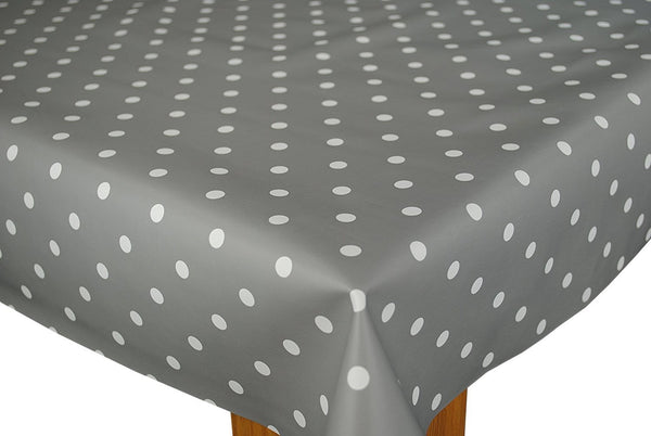 Round Wipe Clean Tablecloth Vinyl PVC 140cm Slate Polka Dot