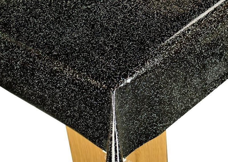 Round Wipe Clean Tablecloth Vinyl PVC 140cm Glittery Glitter Black