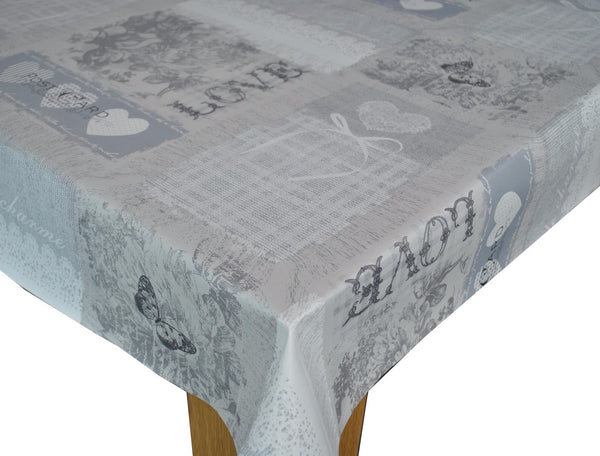 Round Wipe Clean Tablecloth Vinyl PVC 140cm Home Sweet Home Grey