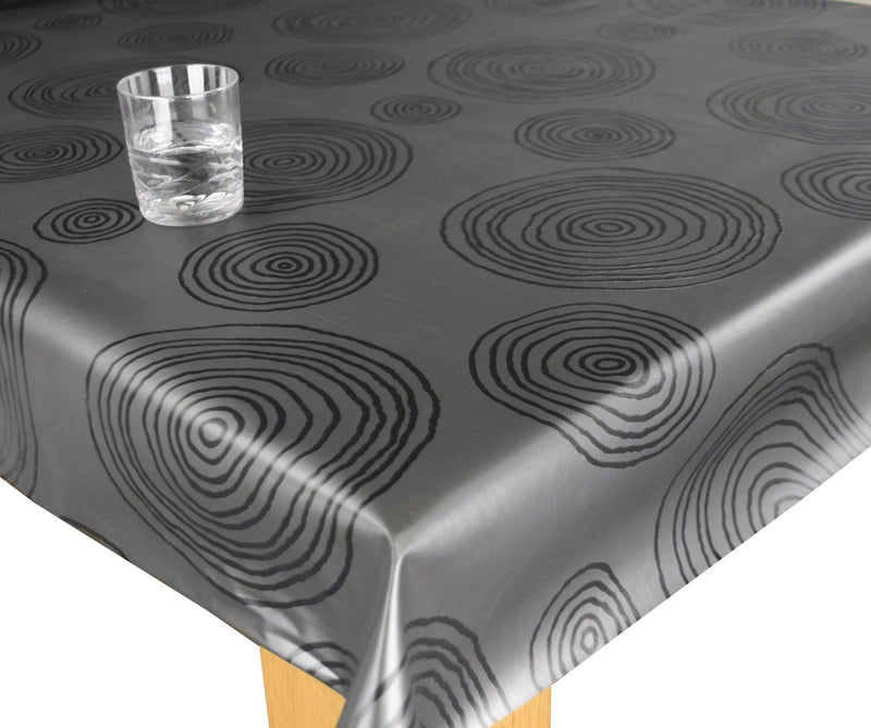 Round Wipe Clean Tablecloth Vinyl PVC 140cm Nairobi Swirl Gunmetal Grey