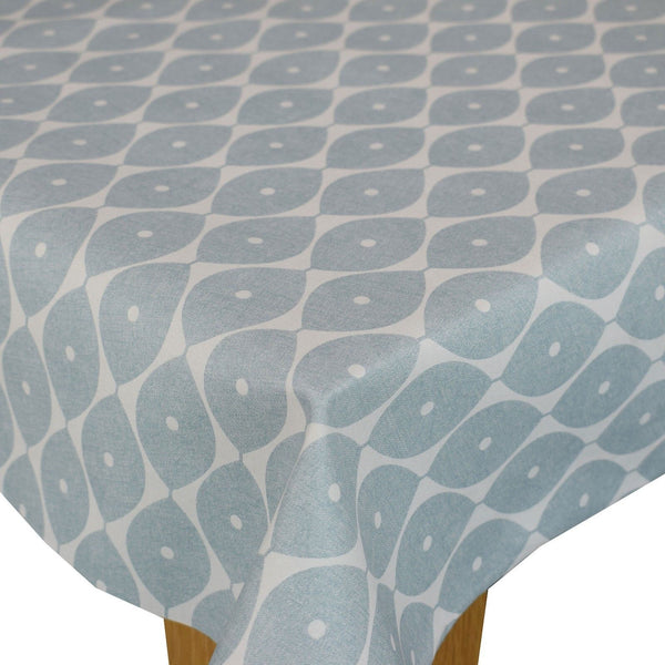 Round Wipe Clean Tablecloth Vinyl PVC 140cm Designer Leaf Duckegg