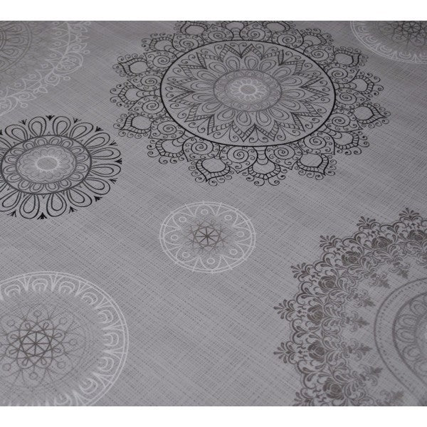 Square Wipe Clean Tablecloth Vinyl PVC 140cm x 140cm  Mandala Grey