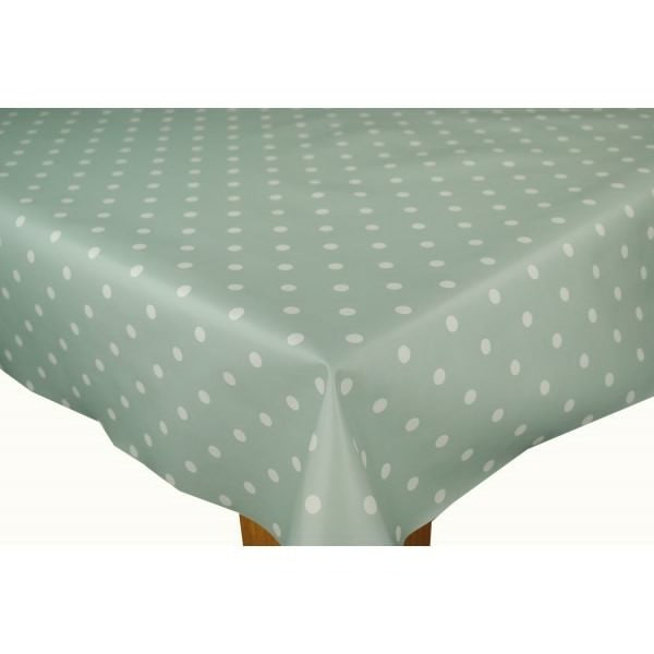 Square Wipe Clean Tablecloth Vinyl PVC 140cm x 140cm Duck Egg Green Polka dot