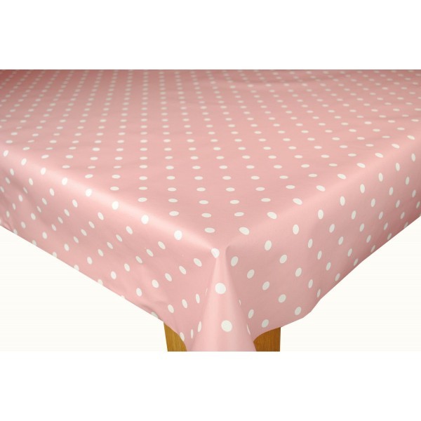 Square Wipe Clean Tablecloth Vinyl PVC 140cm x 140cm Pink Polka Dot