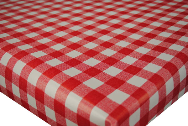 Round Wipe Clean Tablecloth Vinyl PVC 140cm Red Gingham Check
