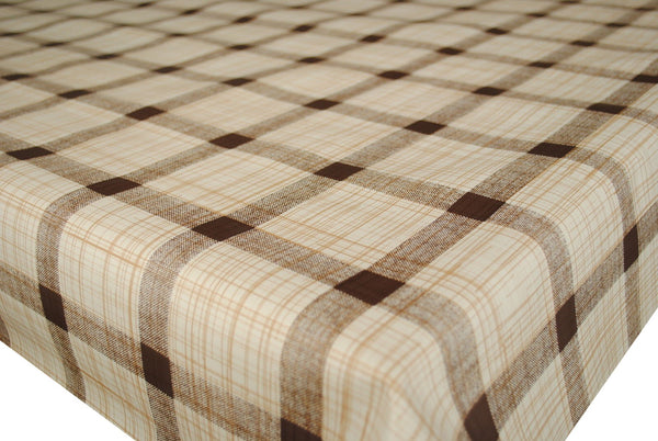 Round Wipe Clean Tablecloth Vinyl PVC 140cm Mombassa Brown Check