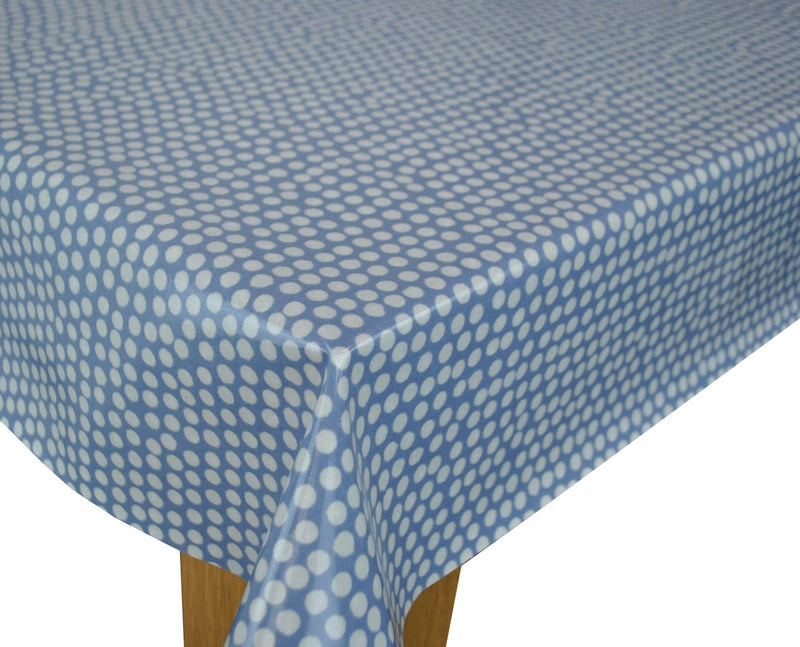 Round Wipe Clean Tablecloth PVC Oilcloth  132cm Spotty China Blue