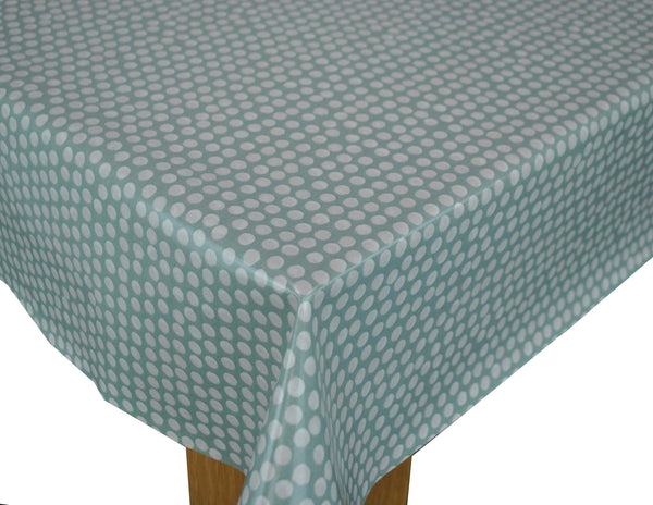 Round Wipe Clean Tablecloth PVC Oilcloth  132cm Spotty Duckegg