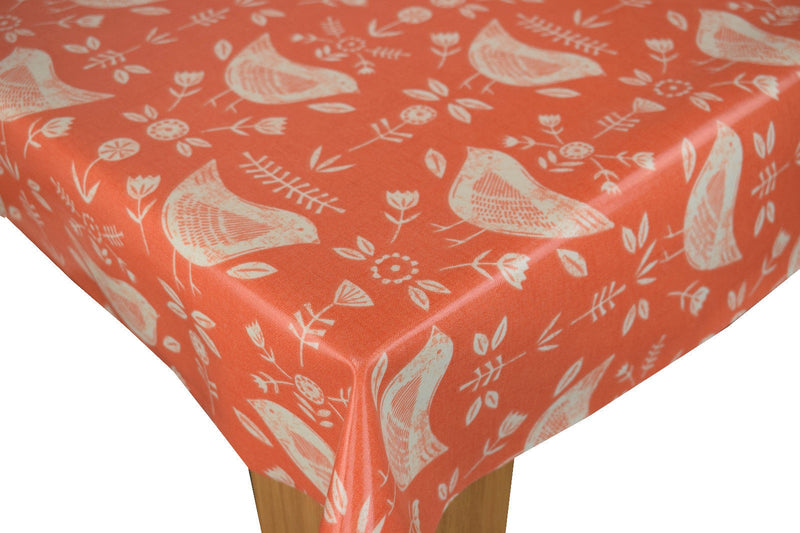 Square Wipe Clean Tablecloth  PVC Oilcloth 132cm x 132cm Narvik Birds Burnt Orange