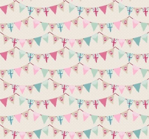 Square Wipe Clean Tablecloth  PVC Oilcloth 132cm x 132cm Bunting Flags Pink
