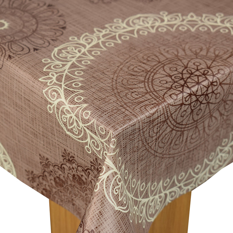 Mandala Coffee Vinyl Oilcloth Tablecloth
