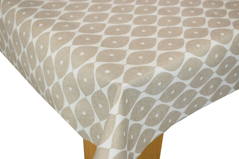 Modern Leaf Design Taupe Vinyl Oilcloth Tablecloth
