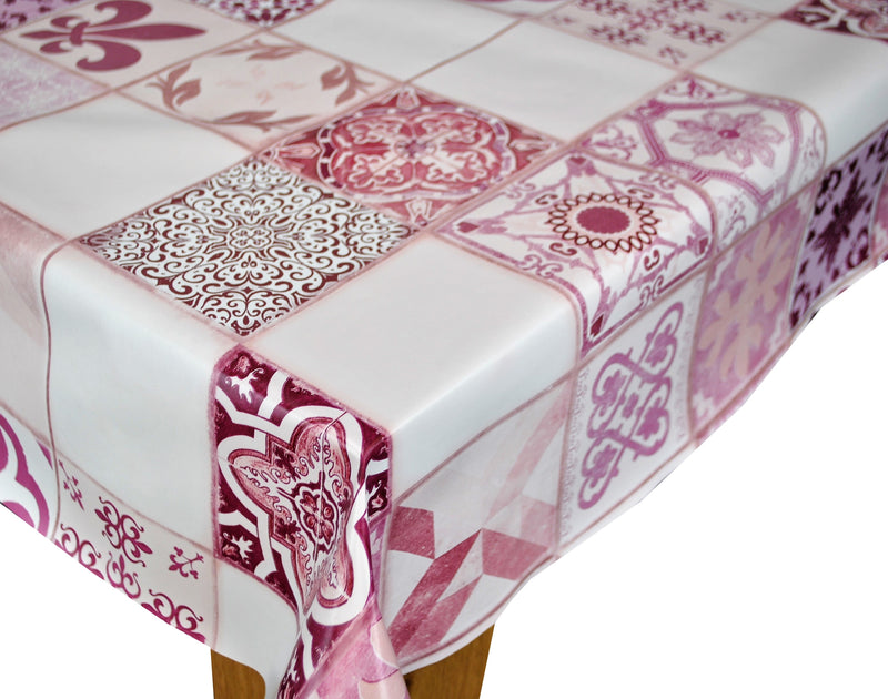 Lisbon Tiles Dusty Pink Vinyl Oilcloth Tablecloth