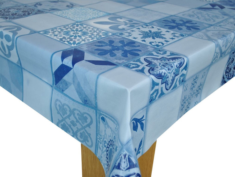 Lisbon Tiles Blue Vinyl Oilcloth Tablecloth