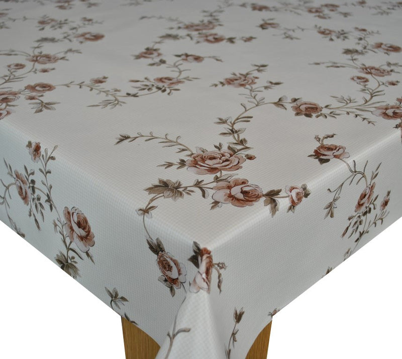 Shabby Trailing Rose Taupe Vinyl Tablecloth
