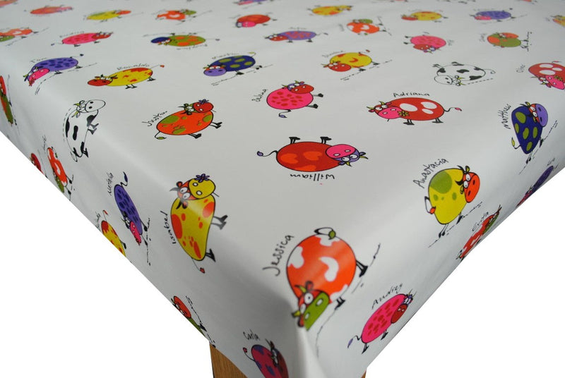 Funky Cows on WHITE  Vinyl Oilcloth Tablecloth
