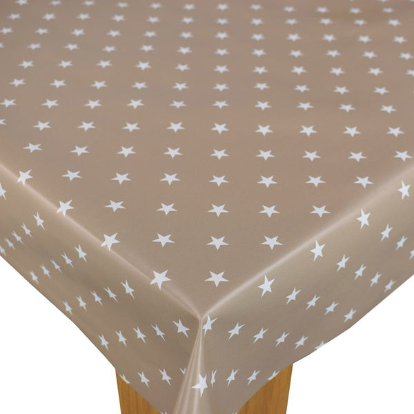 Twinkle Stars Taupe Vinyl Oilcloth Tablecloth