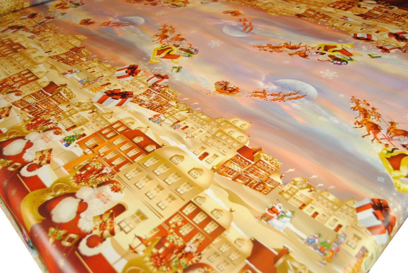 Golden Christmas Scene Vinyl Oilcloth Tablecloth