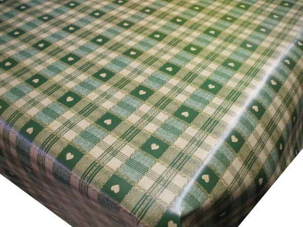 Sweetheart Check GREEN Vinyl Oilcloth Tablecloth