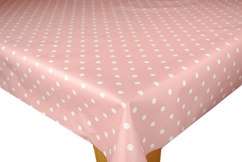 Pink and White Polka Dot Vinyl Tablecloth
