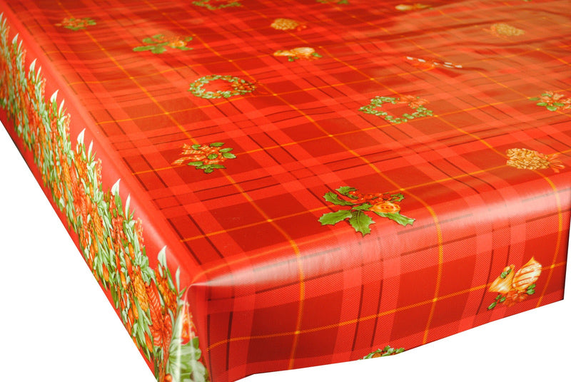 Tartan Christmas Border Vinyl Oilcloth Tablecloth