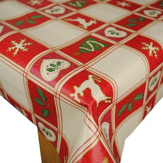 Christmas Check Vinyl Oilcloth Tablecloth