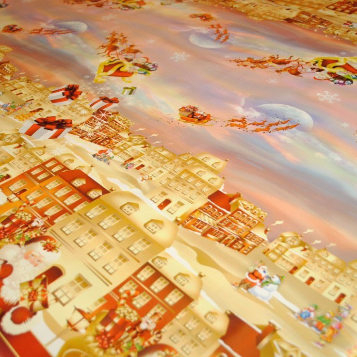 Golden Christmas Scene Vinyl Oilcloth Tablecloth