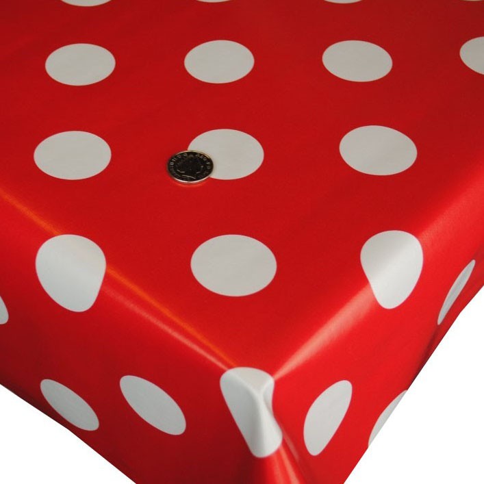 Christmas Red 4cm Spot Vinyl Oilcloth Tablecloth