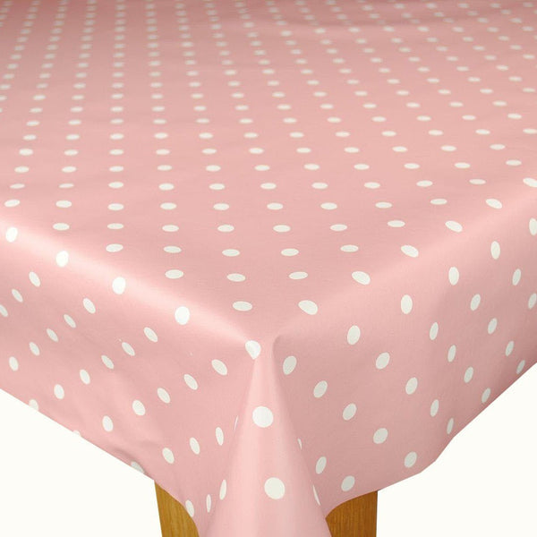 Pink Polka Dot Vinyl Oilcloth Tablecloth