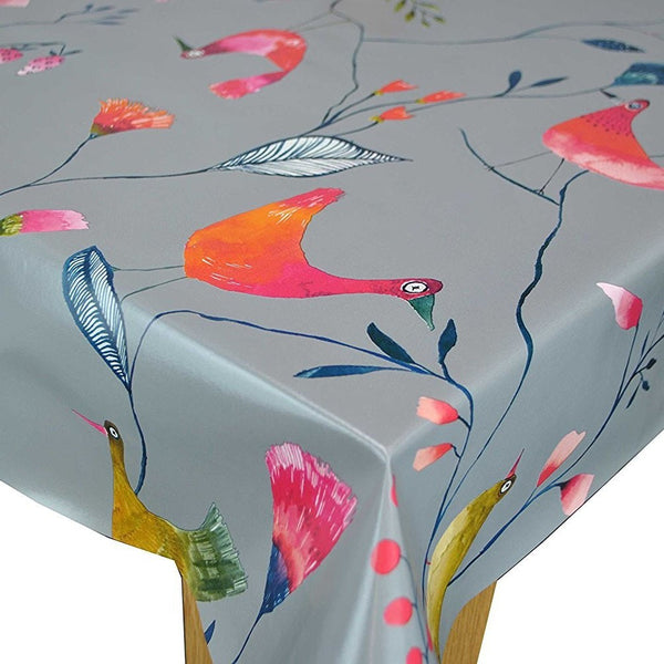 Barmy Birds Grey Vinyl Oilcloth Tablecloth
