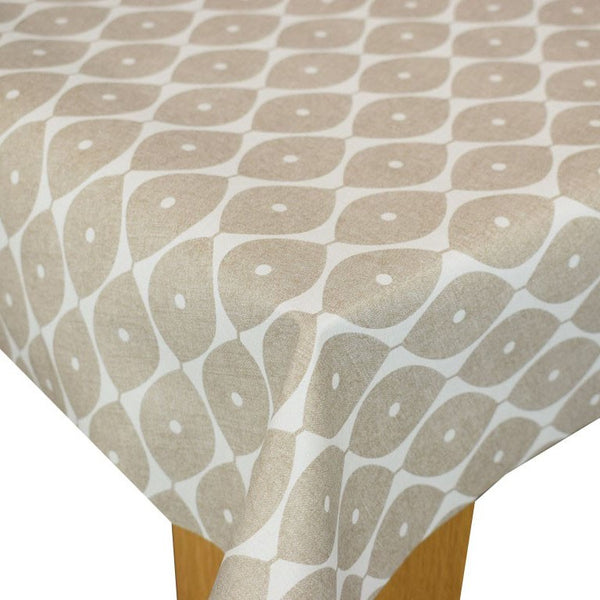 Modern Leaf Design Taupe Vinyl Oilcloth Tablecloth