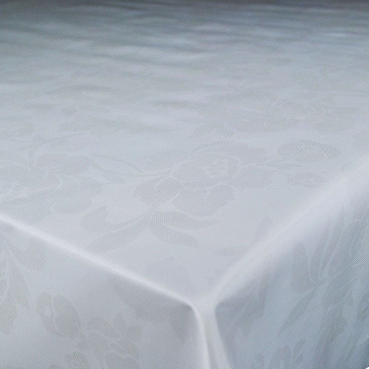 White Rose Damask Vinyl Tablecloth