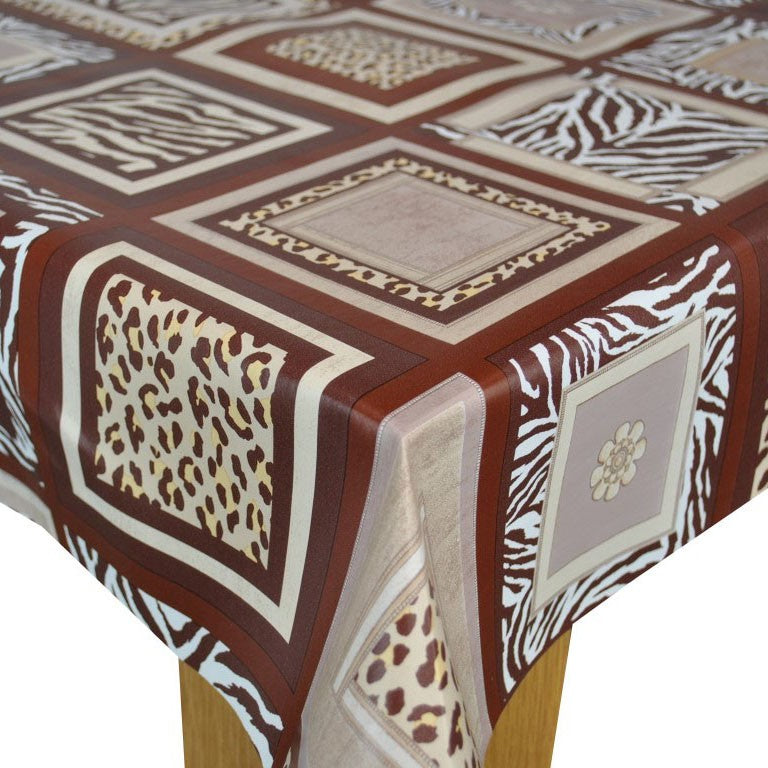 Kenya Animal Print  Brown Vinyl Oilcloth Tablecloth
