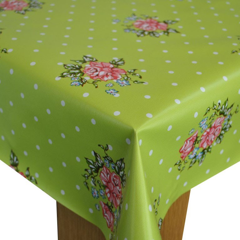 Dotty Rose Lime Green Vinyl Oilcloth Tablecloth