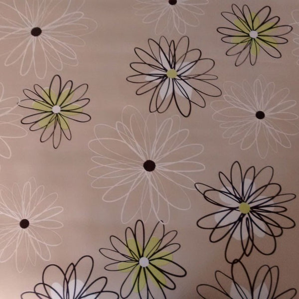 Stencil Flower Taupe Vinyl Tablecloth
